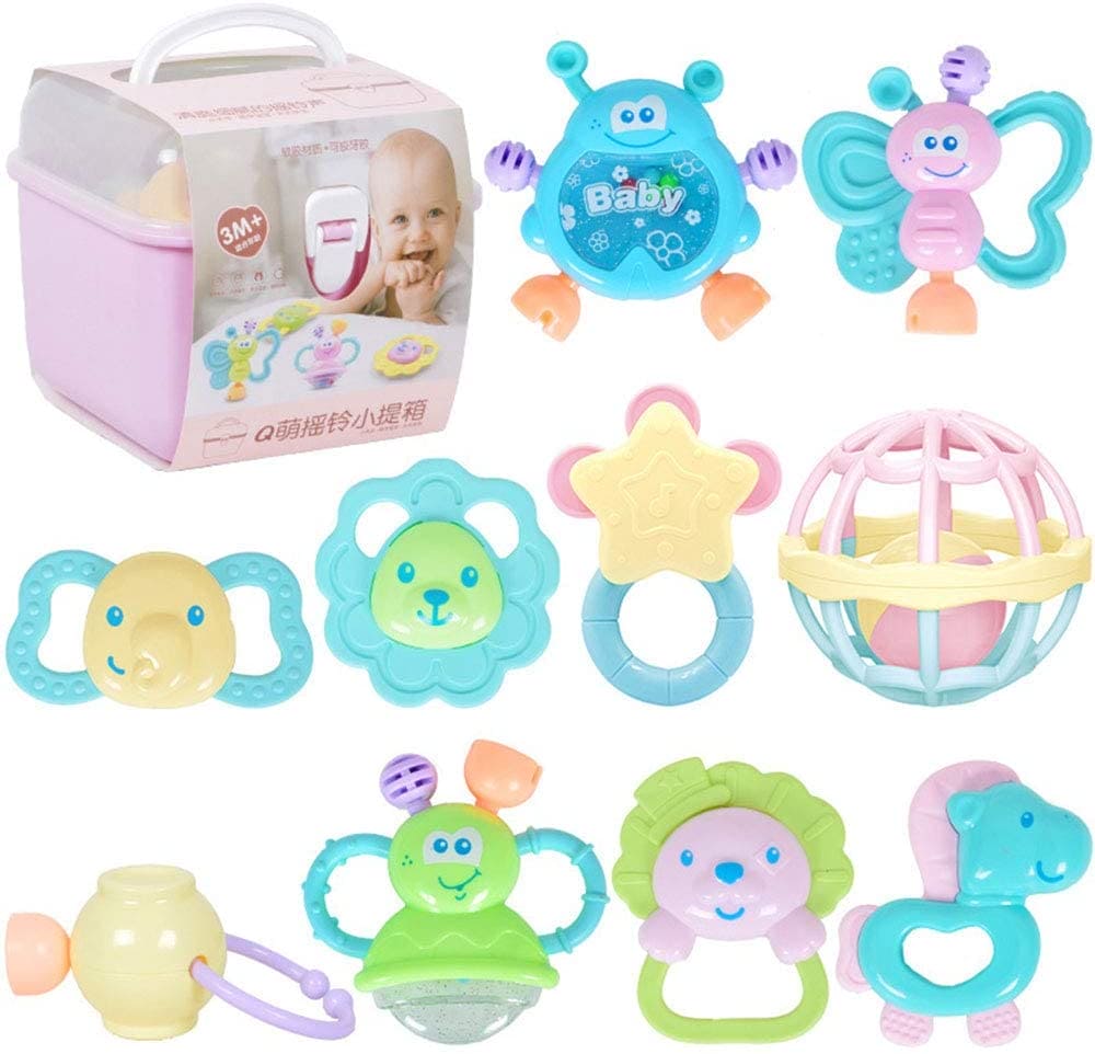 Set Of 10 Baby Teether Rattles With Storage Box For Infants, Newborn, Toddlers & Babies, Shaker, Grab, Spin Rattle Toy Set Set Of 10 Baby Teether Rattles With Storage Box For Infants, Newborn, Toddlers & Babies, Shaker, Grab, Spin Rattle Toy Set
